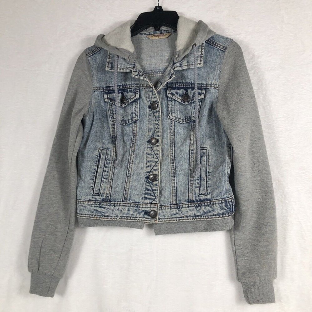 Highway Jeans Girls Denim Jacket Size S Hooded Sweatshirt Button Up Casual - Picture 3 of 15